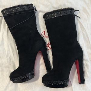 Authentic Christian Louboutin Step N Roll Shearling mid calf platform boot